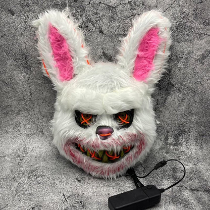 Halloween Cosplay Party Luminous LED Light Face Mask Make-up Horror Rabbit Bear Mask Headgear Cartoon Animal Carnival Head Cover