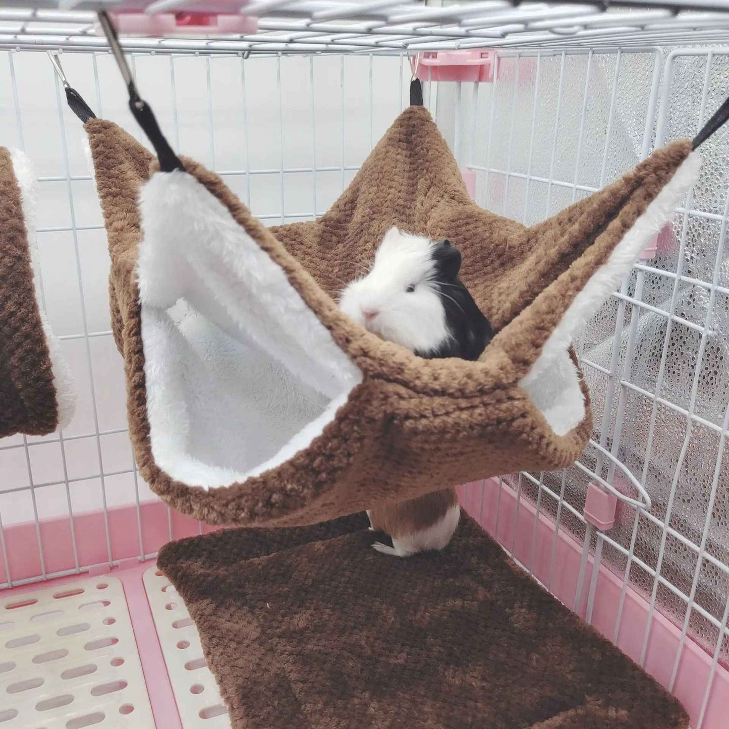Rede de estimação quente de inverno, rede de hamster de pelúcia espessa de camada dupla, chinchila, porquinho da índia, furão, saco de dormir, gaiola suspensa de hamster