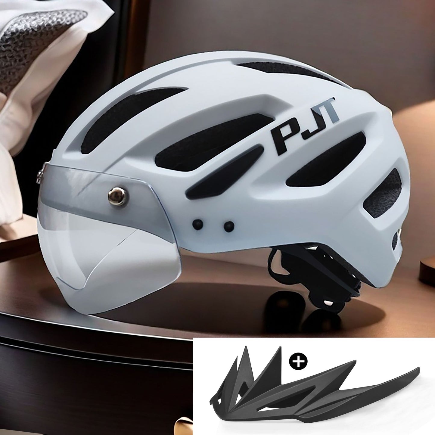 PJT Adult Bike Helmet With Rechargeable LED Rear Light Dual Mode Goggle Cycling Helmet MTB Lightweight Breathable Bicycle Helmet