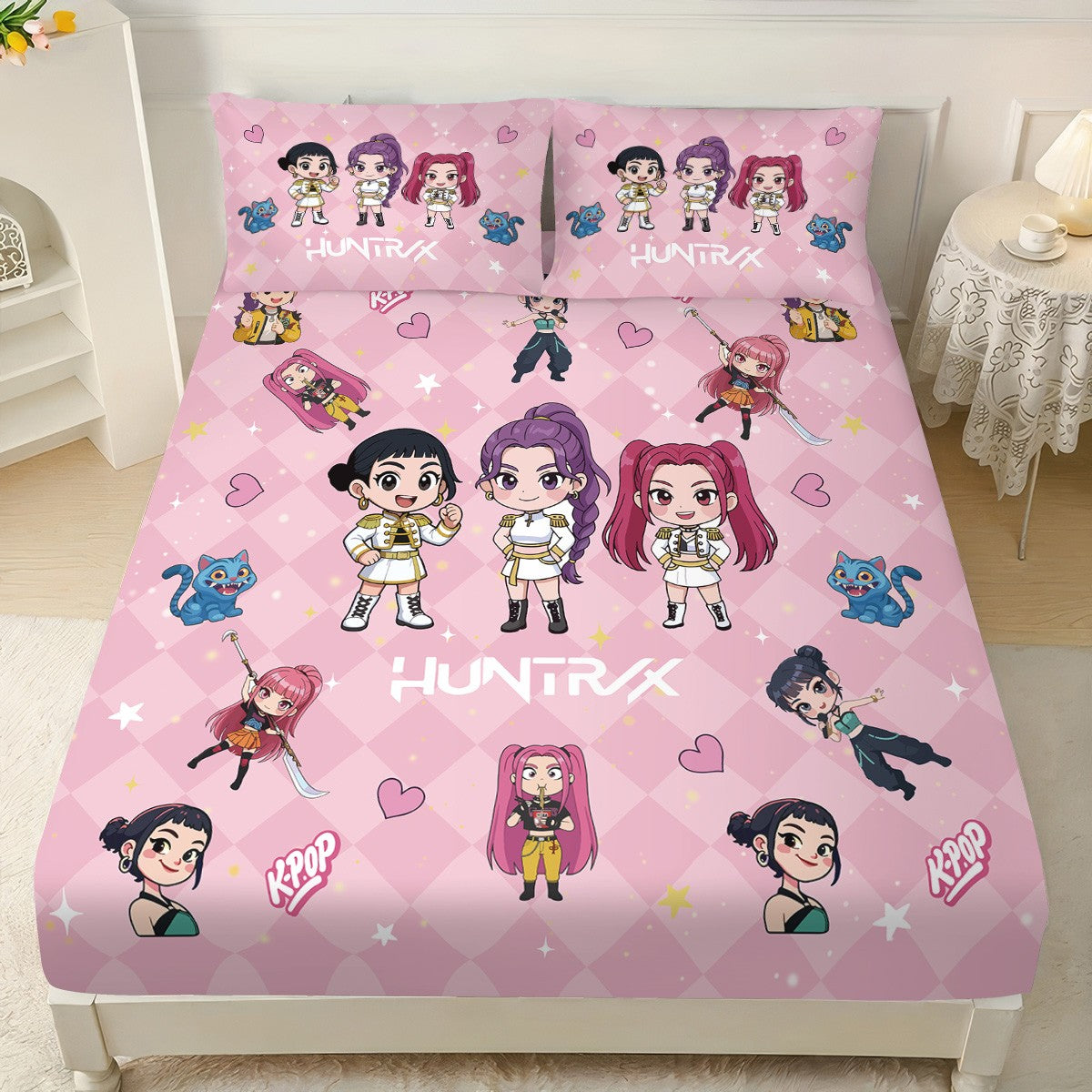 3pcs K-Pop Demon Hunters Printed Chipless Bed Sheet Set Multi Size Soft Bed Cover Bedroom Bedding Decoration Machine Washable