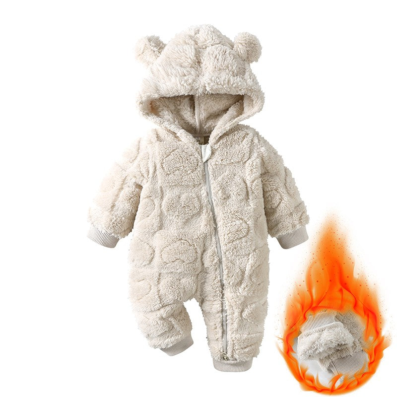 Winter Baby Bear Hooded Romper Thicken Fleece Warm Heart Flannel Toddler Girl Jumpsuits Infant Boy Bodysuit For Newborn Clothes