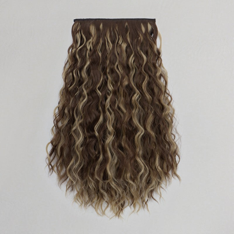 Extensão de Cabelo Sintética de 18 Polegadas, Uma Peça, 6 Clipes, Curta, Ondulada, Encaracolada, com Clipe, Invisível, Volumosa, Preta/Castanha, para Mulheres