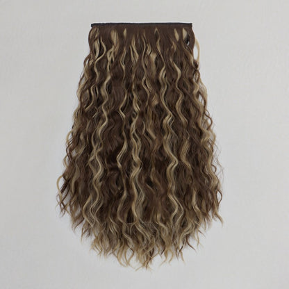 Extensão de Cabelo Sintética de 18 Polegadas, Uma Peça, 6 Clipes, Curta, Ondulada, Encaracolada, com Clipe, Invisível, Volumosa, Preta/Castanha, para Mulheres