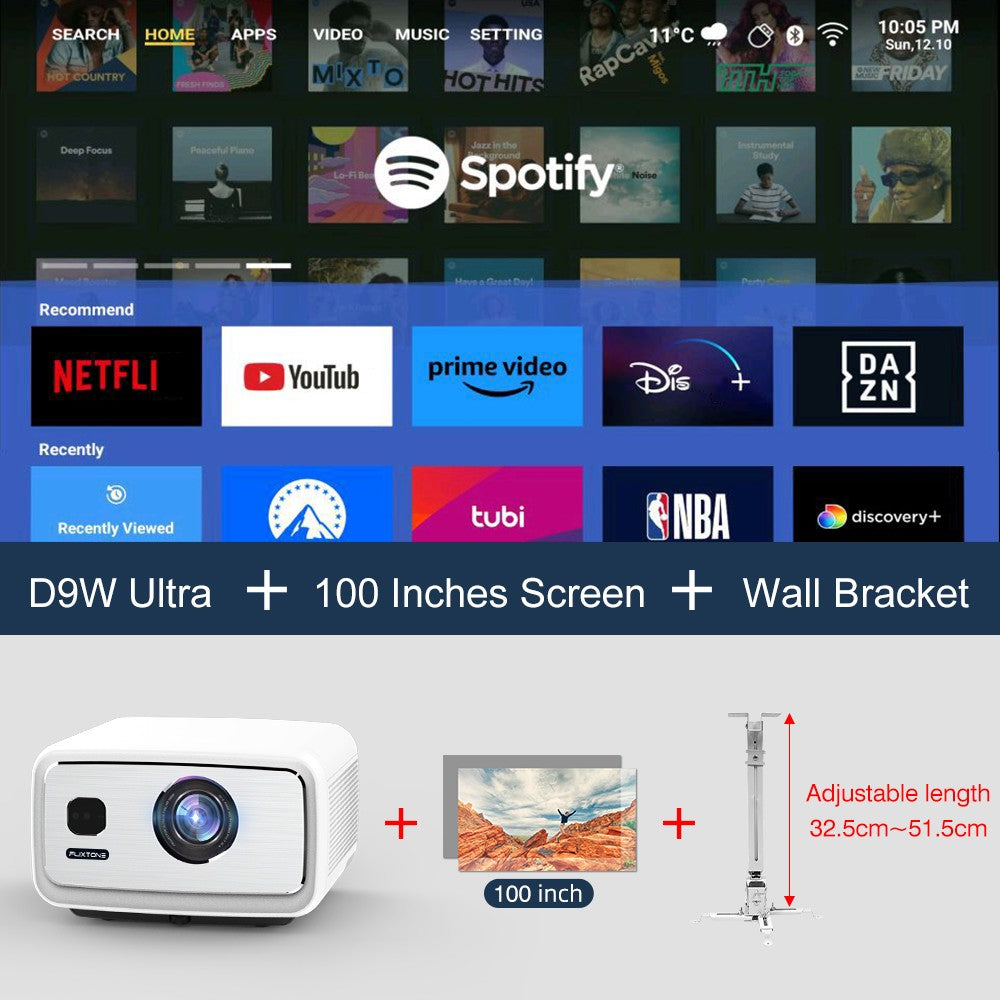 Projetor FlixTone D9W Ultra 3000 ANSI Full HD 1080P para Filmes Android WiFi 6 Home Theater Projetor Beam para Vídeos ao Ar Livre