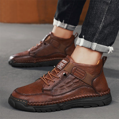 Italian Men's Outdoor Walking Boots Casual Leather Comfy Designer Driving Flats Fashion Vintage Handmade Thick Bottom Sneakers