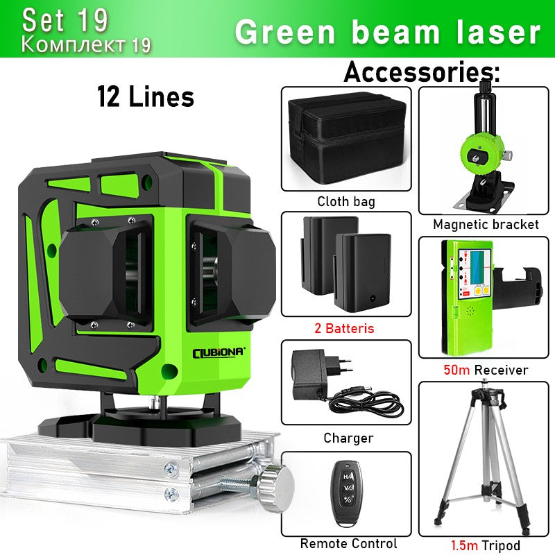 Nível a Laser Clubiona 16/12 Linhas linha verde Autonivelante 360 Horizontal e Vertical Nível a Laser de Feixe Verde Super Potente