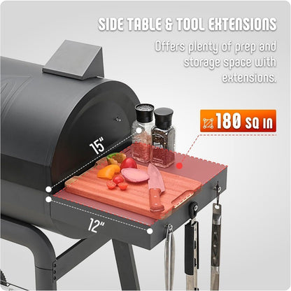 Outdoor Charcoal Grill with Cover and Offset Smoker, 832 Sq. In. Heavy-Duty BBQ Grill with Side Table for Backyard Cooking