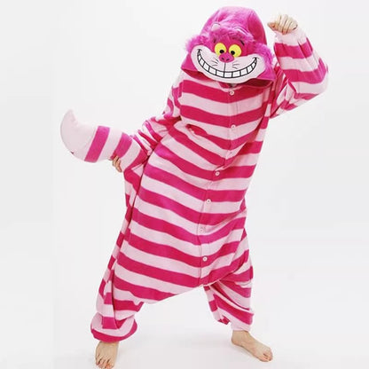 Cheshire Cat Onesie Pajamas Cosplay Costume for Adults Family Animal Outfit Stage Performance Anime Convention Party Halloween