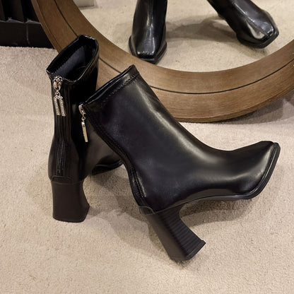 High Quality High Heel Boots Women Leather Winter Boots Women Comfortable Warm Fur Women Ankle Boots Shoes Black Brown D159