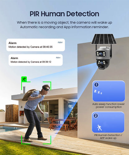 Câmera V380 Lente Dupla 4G Solar PIR Detecção Humana Visão Noturna À Prova D'Água Segurança Vídeo IP Câmera 8MP 4K Bateria Monitor CFTV