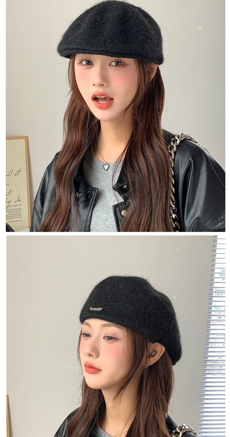 Autumn British Style Beret Hat Lady Vintage Flat Cap Winter Keep Warm Knitted Hat All-match Peaked Cap Forward Hat Wholesale