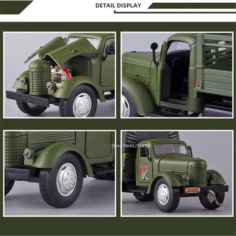 1:24 CA10 Vintage Truck Armored Car Model Toy Alloy Diecast Military Carrier Transport Vehicles Models Sound Light Kids Gifts