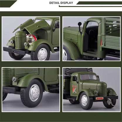 1:24 CA10 Vintage Truck Armored Car Model Toy Alloy Diecast Military Carrier Transport Vehicles Models Sound Light Kids Gifts