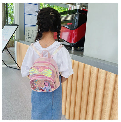 Mochila Mini de Glitter Princesa Elsa de Frozen da Disney, Linda com Laço de Lantejoulas, Bolsa Escolar de Jardim de Infância para Meninas, Desenho Animado Infantil, Mochila de Ombro Duplo