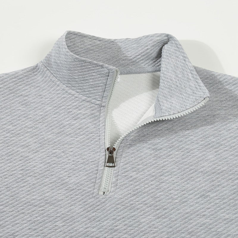 Men's Business Casual Polo Long Sleeve T-shirt spring and autumn Twill jacquard zipper polo shirt Comfortable and Breathable Top