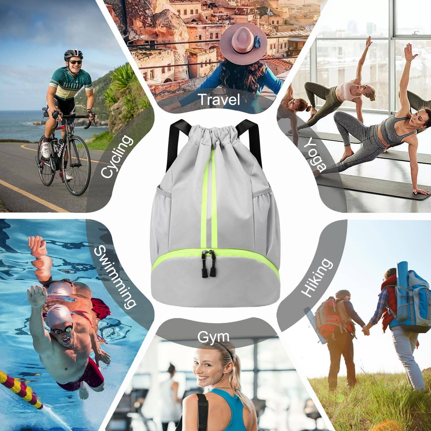 Basketball bag swimming bag Drawstring Backpack fitness Gym Bag with Shoes Compartment Sports Dry Wet Separation Storage Bag