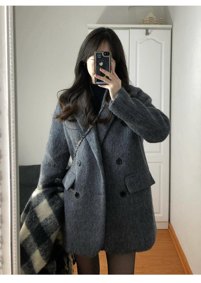 Temperament 2025 New Autumn Winter Women Woolen Suit Thick Coat Korean Style Wool Overcoat Female Office Lady Tops Female Jacket