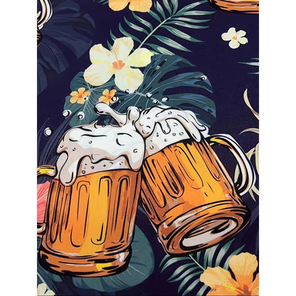 Men's Beer & Leaves 3D Print Shirt Short Sleeve Button-Up Lapel Collar Top Summer Holiday Beachwear