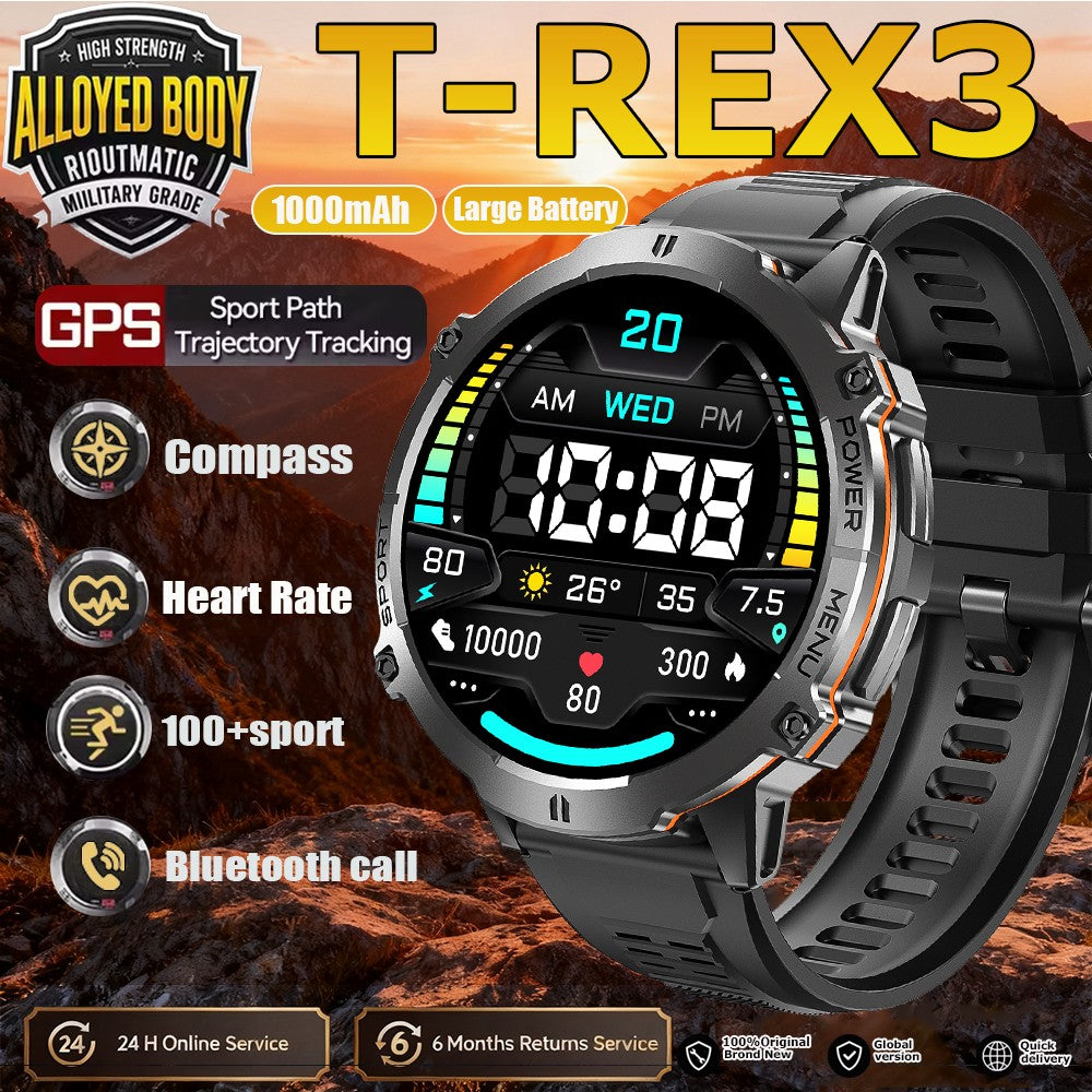 2026 Novo Smartwatch Esportivo Militar com GPS Atualizado Bateria de 1000mAh Tela AMOLED de 1,7 polegadas Bússola Altímetro Chamada Relógio Esportivo Impermeável 10ATM