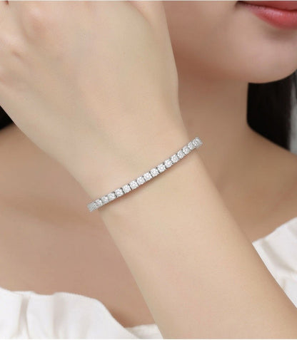Pulseira de Tênis Feminina de Zircônia 4mm, Cristais, Designer, Corrente Fina, Joia de Casamento
