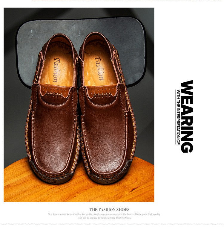 Novos Sapatos Masculinos de Couro Feitos à Mão Casuais Confortáveis Mocassins Masculinos de Couro Slip On Sapatilhas Masculinas Venda Quente Calçados para Caminhada ao Ar Livre