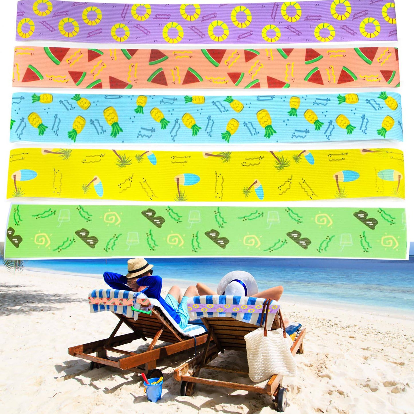 2 Pcs 11.8in Towel Bands for Beach Chairs Wide Windproof Beach Towel Straps  Elastic Bed Sheet Storage Belt Durable Bands Cruise