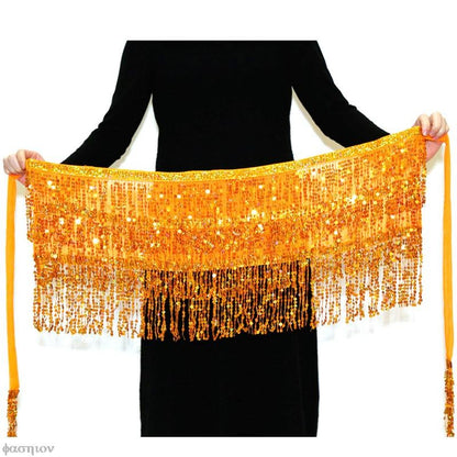 Sexy Women Belly Dance Hip Tutu Skirt Scarf Wrap Belt Glitter Sequins Tassel Hipscarf Skirt Sundress Costume Fringe Skirt Outfit