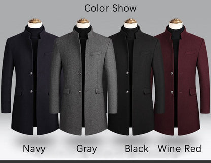 BROWON Brand Business Casual Trench Coat Men Chinese Style Solid Color Winter Coat Men 2025 Autumn and Winter Wool Coat for Men