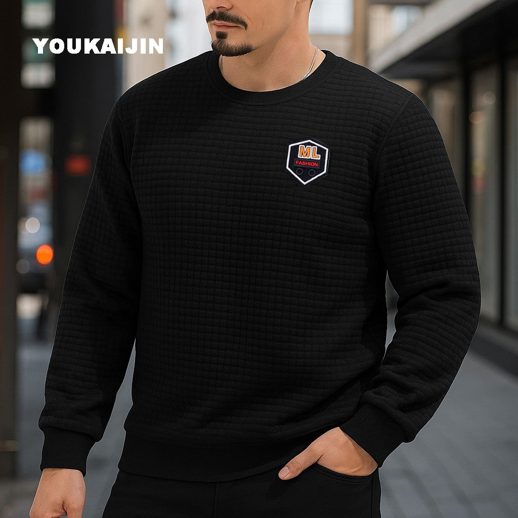 Men's Crew Neck Sweatshirts Solid Color  Long Sleeve Large Sweatwear Spring Autumn Outdoor Jogging Tops