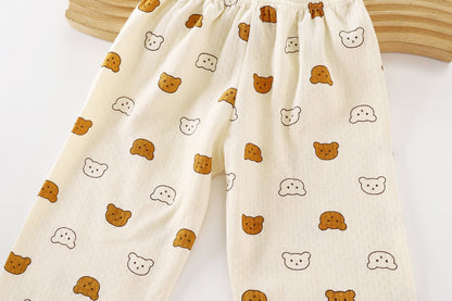 Kids Spring Summer Pajamas Set Cute Cartoon Print Long Sleeve Lapel Soft Sleepwear for Boys Girls Baby Casual Loose Loungewear