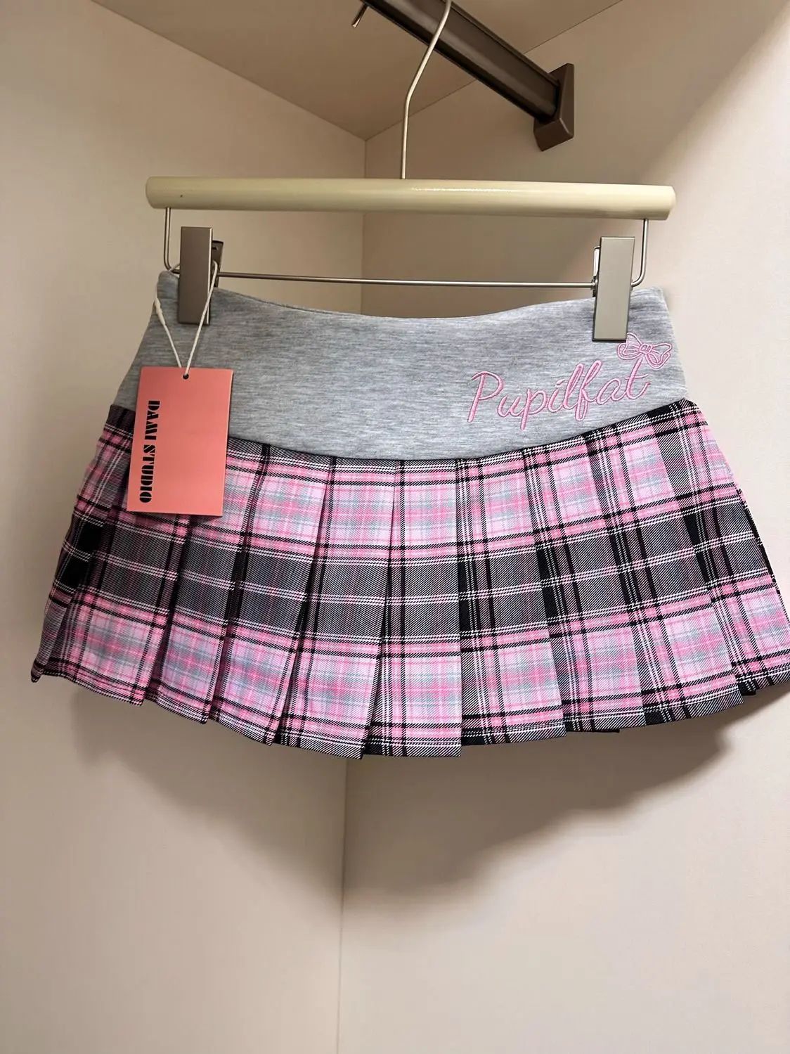 American Retro Spicy Girl Plaid Half Skirt Women Summer New Embroidery Patchwork Fashion High Waist Pleated Short Skirt