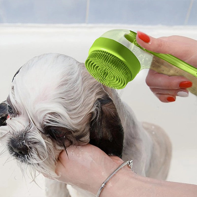 Pet Bathing Brush Long Handle Soft Silicone Shower Clean Tools Grooming Scrubber with Shampoo Dispenser Bath Brush for Dog & Cat