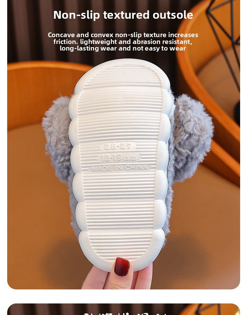 Kids Cotton Slippers Winter Boys Girls Non Slip Indoor Cute Dog Design Warm House Shoes for Children