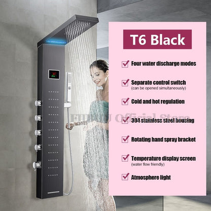 Luxury Shower For Bathroom With Digital Display Pressurized Top Nozzle Rain Shower Head Shower Room Wall Mounted Shower Set