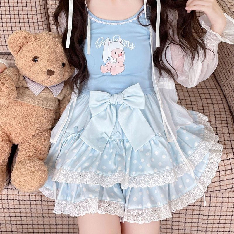 Zoki Kawaii Bow Cake Skirt Women High Waist Cute Dot Sweet Mini Skirts Fashion Casual Japan Female Solid Summer A Line Skirt New