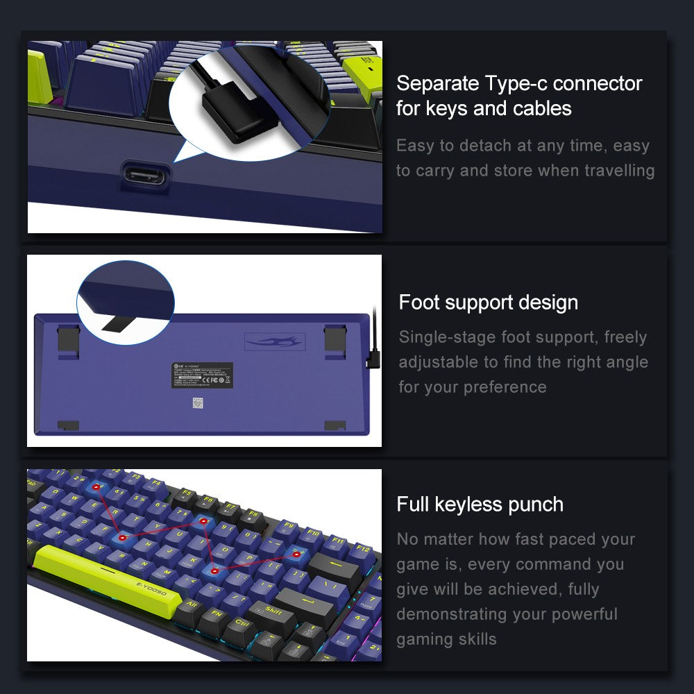Teclado Mecânico Gamer E-YOOSO Z94 USB com Fio LED Monocromático Retroiluminado Switch Azul Vermelho 94 Teclas para Computador Laptop PC