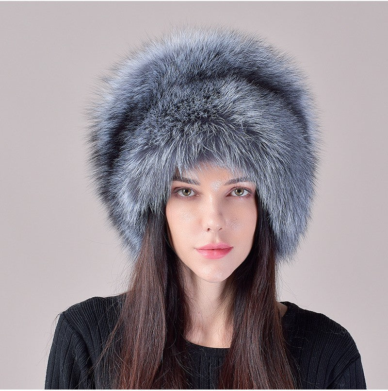 2025 Novo Estilo Chapéu Russo Ushanka de Pele de Raposa Natural Feminino Quente de Inverno Estilo Popular Fofo Boné Feminino com Cauda de Pele Real da Moda