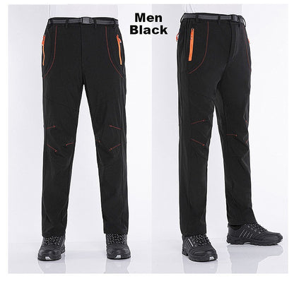 LNGXO Thick Warm Fleece Hiking Pants Men Winter Waterproof Windproof Outdoor Soft Shell Rain Trousers Trekking Camping Ski Pants
