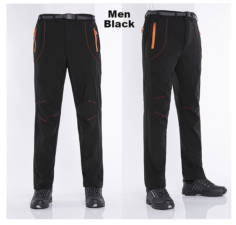 LNGXO Thick Warm Fleece Hiking Pants Men Winter Waterproof Windproof Outdoor Soft Shell Rain Trousers Trekking Camping Ski Pants