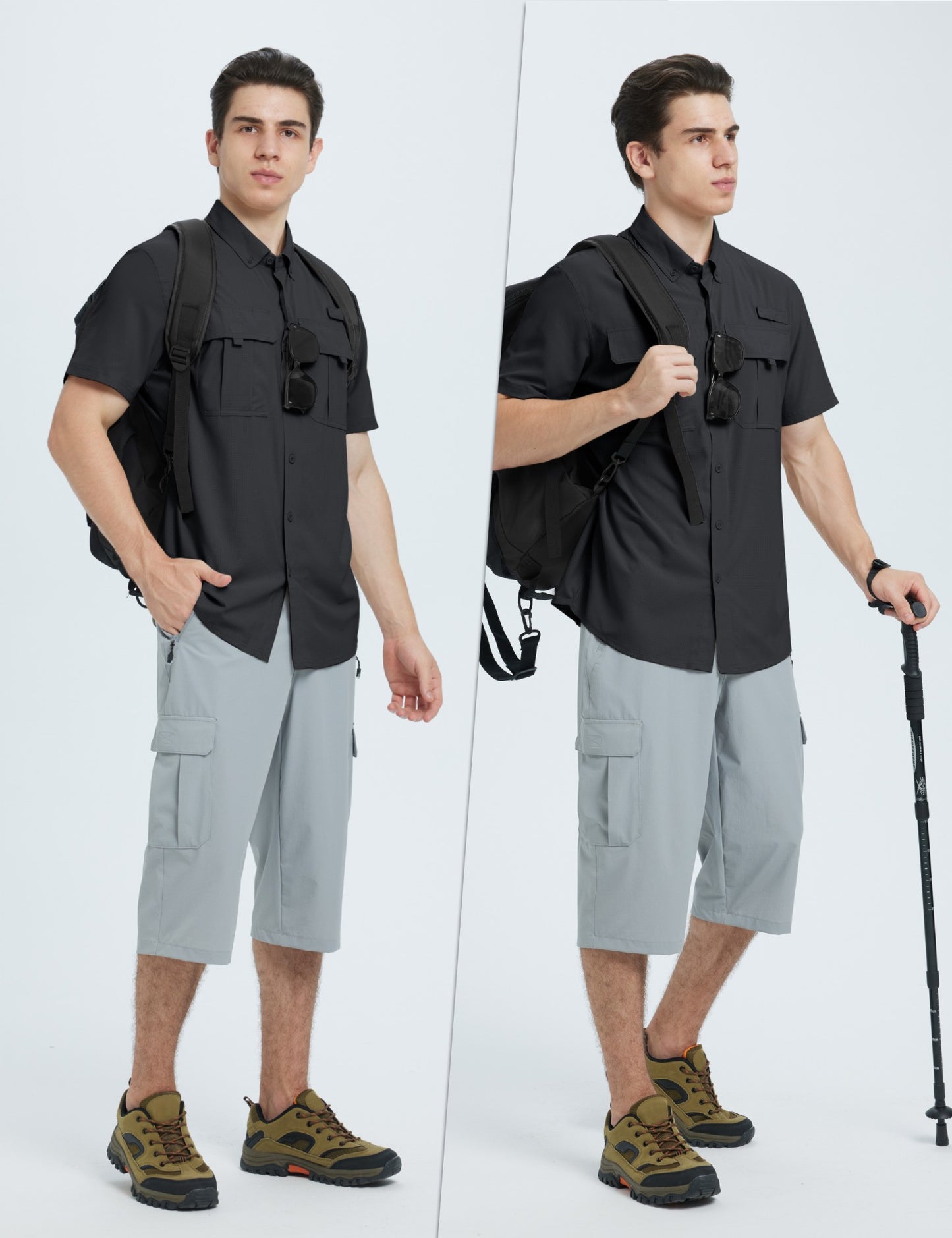 TACVASEN UPF 50+ Sun Protection Shirts Men's Quick Dry Outdoor Fishing Hiking Shirt Mesh Breathable UV Work Cargo Shirts Men