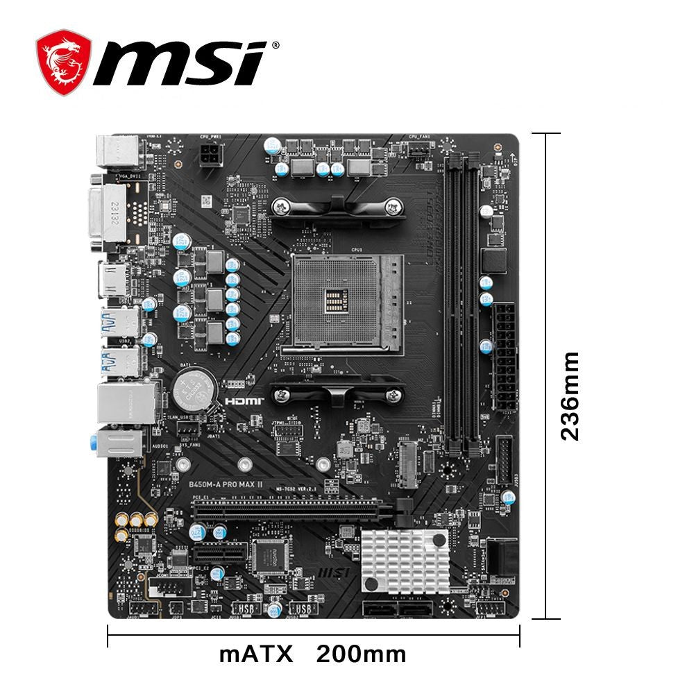 Placa-mãe MSI AMD B450M-A PRO MAX II Nova Memória DDR4 de canal duplo M.2 SATAIII USB3.2 Suporte CPU R9 Soquete AM4