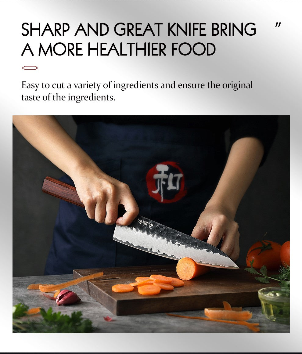 Conjunto de Facas de Cozinha HEZHEN 1-3PC Chef Utilitária Santoku Profissional Aço Revestido Japonês para Carne Faca de Cozinha Madeira Vermelha