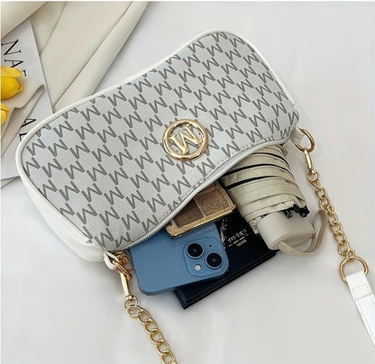 Vintage Underarm Bag for Teenager Letter Print Crossbody Small Square Bag with Chain Shoulder Handbag Adjustable Crossbody Strap