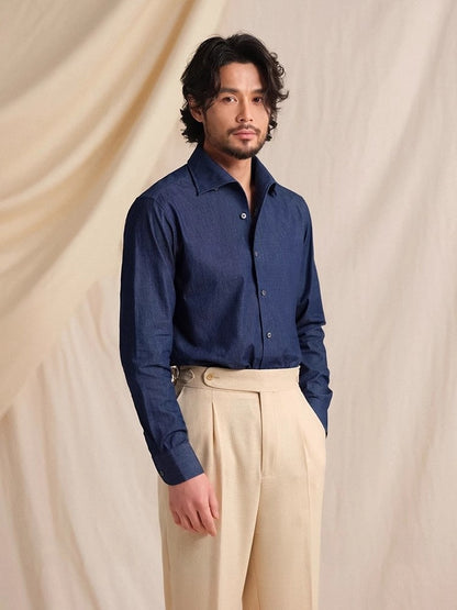 CULTUM Pure Cotton Italian Sle Men's Long Sve Slim Fit Casual Busin irt Classic k Button Collar Denim irt