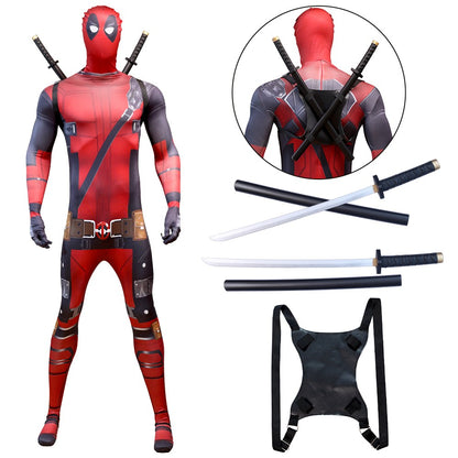 Deadpool vs Wolverine Boys Superhero Cosplay Spandex Suits with Accessories Swords Claws Children Birthday Gift Toy Role Play