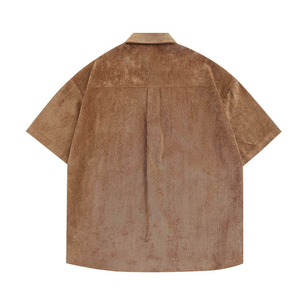 Cartoon Embroidery Cargo Shirts Mens Summer Retro Casual Streetwear Lapel Single Breasted Short Sleeve Shirts Men