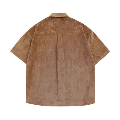 Cartoon Embroidery Cargo Shirts Mens Summer Retro Casual Streetwear Lapel Single Breasted Short Sleeve Shirts Men