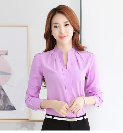 Chiffon Blouse Women Korean Fashion Women Clothing White Shirt  Long Sleeve Blouses V-neck Womens Tops Basic Shirts and Blouses
