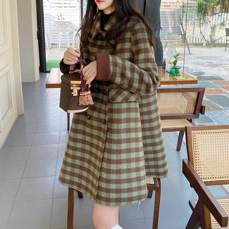 2024 Autumn Winter Women Double Sided Woolen Coat Color matching Woolen Jacket Female Doll collar Mid length Leisure Outerwear