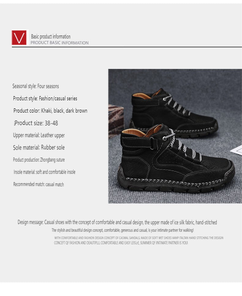 Botas masculinas costuradas à mão, sapatos casuais plus size, botas confortáveis e macias, botas antiderrapantes para uso externo